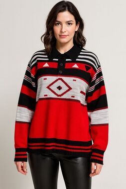 Vtg 80s UNBRANDED Southwestern Aztec Knit Polo Sweater Women's L Multicolor